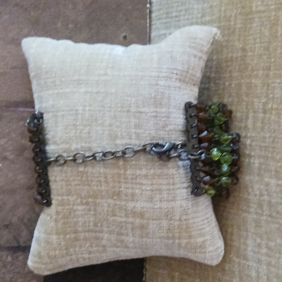 Nine Strand Beaded Green Burnt Orange Bracelet - Picture 2 of 8